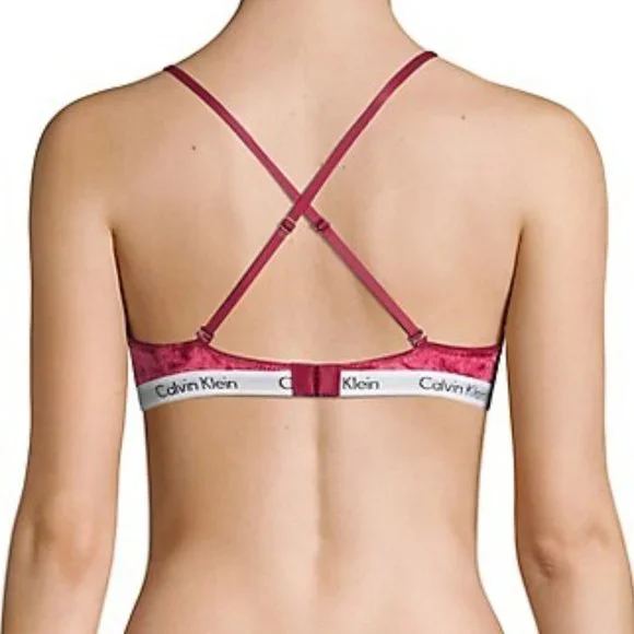 Calvin Klein Carousel Velour Triangle Bralette Red - Picture 6 of 6